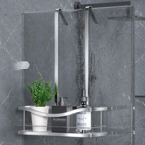 Étagère À Suspendre Sans Perçage Pour Paroi De Douche - Panier En Acier Inoxydable, Argent Brossé - Neuf