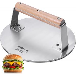 Ulteronixshop-Presse &agrave; hamburger Smash en acier inoxydable, 1 650 g, presse &agrave; bacon et hamburger robuste avec poign&eacute;e en bois, outil de presse pour barbecue de 21,6 cm pour steak, viande et cr&ecirc;pes - Neuf