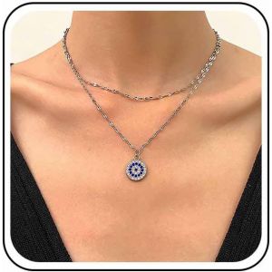 Kal-Collier Boho Cz Mauvais Oeil Collier Ras Du Cou Strass Pendentif Mauvais Oeil Collier Chaine Oeil Grec Rond Cz Collier Oeil De Turc Bijoux Pour Femmes - Neuf