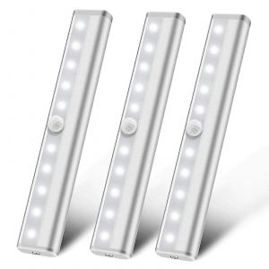 3pcs lumières de placard à led,capteur de mouvement sous l'éclairage de l'armoire,veilleuse sans fil à piles,barre lumineuse stick-anywhere pour gardien de cuisine - Neuf