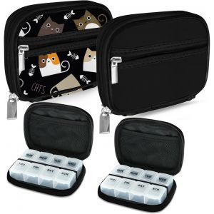 Pilulier Semainier Pilulier Medicaments 7 Jours Semainier Medicament Boîtes À Pilules De Voyage Avec Étui À Fermeture Éclair Pour La Médecine,La Vitamine,Le Supplément-Noire 03 + Noire 01 - Neuf