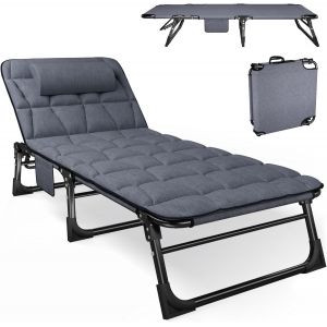 Subzonal-Bain De Soleil Avec Dossier 4 Pos R&eacute;glable, Lit De Camping Multi-Usages Portable Et Chaise Longue Inclinable Pour Jardin/Piscine/Terrasse, Matelas Rembourr&eacute; Et Oreiller - Bleu - Neuf