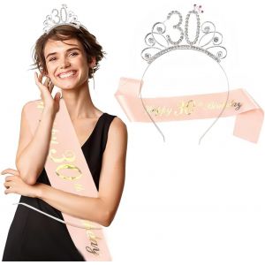 Kal-Couronne Anniversaire Écharpe, Écoration Anniversaire Strass Couronne Echarpe, Femme Anniversaire Diadème Couronne, Cadeau Femme - Neuf
