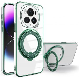 Kal-Compatible Avec Coque Honor Magic 6 Pro Transparente Avec Anneau, Etui Honor Magic 6 Pro Antichoc Silicone Coque De Telephone Protection Portable Housse Avec Support (Vert) - Neuf