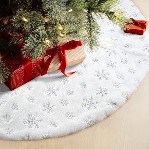 48 pouces/122 cm Jupe d'Arbre de No&euml;l pour l'Arbre de No&euml;l de Vacances D&eacute;corations de F&ecirc;te Blanc en Peluche de Paillettes d'Argent Flocon de neige - Neuf
