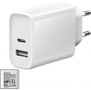 Pd30w Chargeur Usb A+C 30 W 2 Ports Usb C Avec Un Port Us-B De 18 W Et Un Port Usbc De 30 W, Bloc D'alimentation Pour Iphone 16/15/14/13 12 11 Se Xs Xr 8 7 Blanc - Neuf