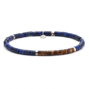 Bracelet Perles Heishi 4mm Pierre Lapis Lazuli ?il De Tigre - Neuf