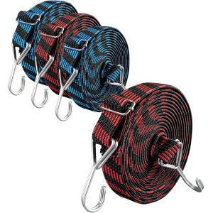 CHECARZHN--NO1-Lot De 4 Cordons Élastiques Avec Crochets, Églables Tendeur Elastique, Sangles Élastiques Réglables, 100 Cm Sandow Elastique Corde Elastique, Pour Vélo Bache Piscine Tente Camping (Rouge, Bl - Neuf