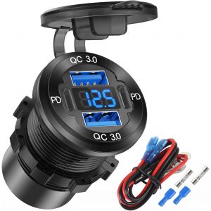 Ongi-4-Port Prise Usb 12v Chargeur De Voiture En Aluminium Avec 78w Dual Pd&qc Multiple Port,Prise Usb C Encastrable Pour Allume-Cigarette 12 Volts Avec Voltmètre Pour Moto,Bateau,Véhicule Loisirs - Neuf