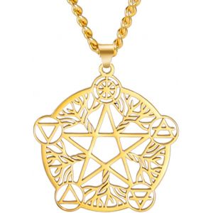 Kal-Collier Pentagramme Pendentif Arbre De Vie Pendentif Pentacle En Acier Inoxydable Wicca Pagan Bijoux Pour Femme - Neuf