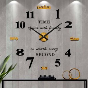 FCHHK-Pendule Murale 3D Géante au Design Moderne Horloge Murale pour La Chambre Cuisine Bureau Hôtel Cadeau (Noir Or-14) - Neuf