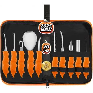 Oayew-Kit Sculpture Citrouille Halloween Citrouille Sculpture Kit Inoxydable Professionnel Citrouille D&eacute;couper Outils Pour Halloween D&eacute;corations Citrouille -10 Pi&egrave;ces - Neuf