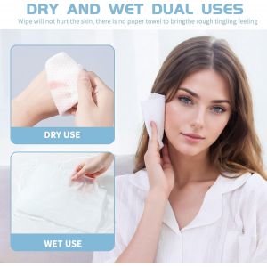 Lot De 200 Lingettes S&egrave;ches Jetables En Coton Pour Le Visage,Multi-Usages Pour Les Soins De La Peau,Les Lingettes De Maquillage,Les Lingettes Pour Le Visage Et Le Nettoyage Du Visage - Neuf