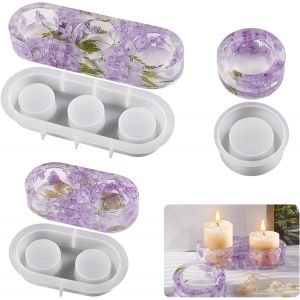 Lot De 3 Moules En R&eacute;sine Pour Bougeoir, Moules En Silicone Pour Bougie Chauffe-Plat Moules En R&eacute;sine &Eacute;poxy Pour Chandelier Moule De Moulage En Silicone Pour Bricolage Artisanat - Neuf