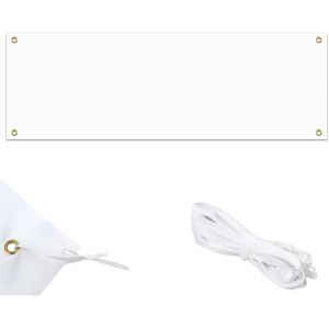 Mevronisshop-Banderole Personnalis&eacute;e 300 X 50 Cm Banni&egrave;res Blanche,Grandes Banni&egrave;res Vierges Blanche Polyester Banniere Avec Corde De Suspension De 6 M Pour Diy Mur Ext&eacute;rieur Int&eacute;rieur Enseignes Bure - Neuf