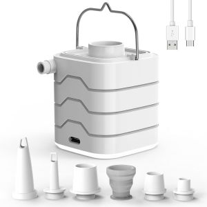 ERYI-Gonfleur Électrique Rechargeable, Pompe À Air Portable Avec Lumière Led, Gonfleur/Dégonfleur Avec 5 Buses Pour Matelas Gonflable, Piscine, Bouée, Bateau Pneumatique, Anneau De Natation - Neuf