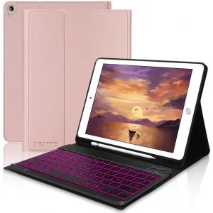 Clavier Pour Ipad 9eme 2021/8eme 2020/7eme 2019 10.2""/Pro 10.5/Air 3, Coque Clavier Wireless Rétroéclairé Sans Fil Bluetooth Français, Étui Clavier Amovible, Or Rose - Neuf