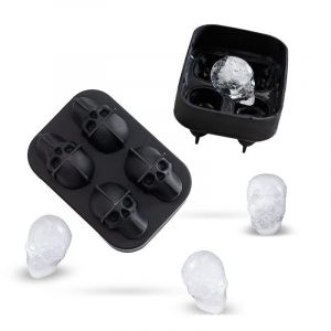 Lot De 2 Moules À Glaçons Flexibles En Silicone En Forme De Tête De Mort 3d Pour Halloween Et Noël. Idéal Pour Le Whisky Et Les Cocktails. - Neuf