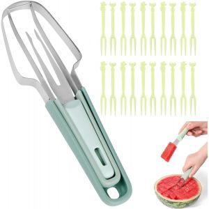 Oayew-Coupe Past&egrave;que,Couteau &Agrave; Past&egrave;que 3 En 1 D&eacute;coupe Past&egrave;que En Acier Inoxydable,Past&egrave;que Tranche,Coupe Pasteque,Coupeur De Fruits Pour Past&egrave;que,Melon,Papaye,Fruit Du Dragon,Avec 20 Fourches - Neuf