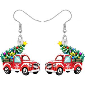 Kal-Boucles D'oreilles Pendantes En Acrylique En Forme De Pickup Camion Rouge De No&euml;l Pour Femmes Filles Enfants Bijoux Pour Le Camion De Sapin De No&euml;l Pour Les D&eacute;corations De F&ecirc;te - Neuf