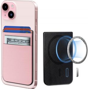 Portefeuille Magnétique Pour Iphone Magsafe, Portefeuille Élastique En Lycra Double Poche Pour Cartes De Crédit Pour Iphone 15 Pro Max/14/13/12 Accessoires, Rose - Neuf