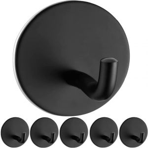 Crochet Adh&eacute;sif Mural de Salle de Bains, Accroche Torchon Cuisine, Accroche Tableau sans Percer, Crochet Autocollant Adhesif Acier Inox, Noir, 6 Pi&egrave;ces Crochet Adh&eacute;sif 3M - Neuf