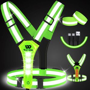Jexnovashop-Led Gilet Velo Clignotant Lampe Running, Gilet Reflechissant Velo Bande Reflechissante, Lampe De Course &Eacute;lastique Et R&eacute;glable Brassard Securite Homme Femme Pour Scooter Pour Chiens - Neuf