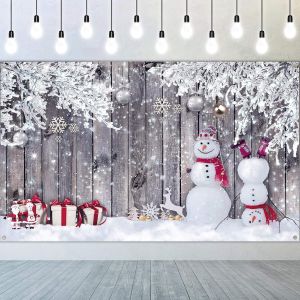 La Toile de Fond Photographie de No&euml;l, Fond de Toile Bois en Tissu Photographie d'hiver de Bonhomme de Neige au Fond de Photographie Joyeux No&euml;l, des Accessoires de Photographie de No&euml;l, 180*120 cm - Neuf