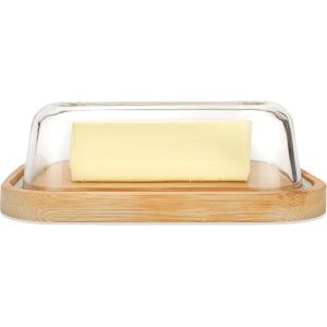 Kalanka-Beurrier &reg; - Bo&icirc;te Fabriqu&eacute;e Avec Des Mat&eacute;riaux Durables En Verre Avec Couvercle En Bambou - 100% Sans Bpa - Butter Dish - Pour 250 G De Beurre - Pratique Et Durable - Neuf