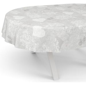 Ulteronixshop-Nappe En Toile Cir&eacute;e Lavable, Pour Table De Jardin, De Forme Ronde, Ovale Ou Rectangulaire, Ovale, Bord Coup&eacute;, Motif C?ur Gris, 180 X 140 Cm - Neuf