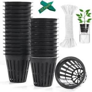 Eryi-Lot De 50 Pots En Filet De 5,1 Cm Avec Mèche Auto-Arrosage De 30,5 M Et 50 Étiquettes De Plantes Pour Aquaponie Hydroponique, Kratky, Intérieur Et Extérieur, Résistants Aux Uv Et Sans Bpa - Neuf
