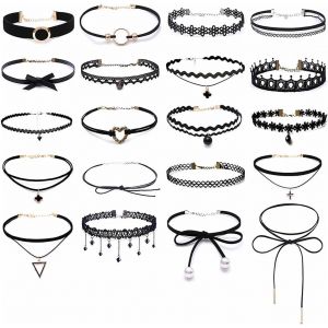 Kales-20 Pi&egrave;ces Collier Choker Ras Du Cou Ensemble Mode Collier De &Eacute;tendue Velours Stretch Gothiques Tatouage Choker La Longueur R&eacute;glable Pour Femmes Filles - Neuf
