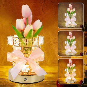 Cmjaagur-Lampe Tactile En Forme De Tulipe, Lampe De Table Rechargeable Sans Fil, 3 Couleurs, Intensit&eacute; Infinie, Veilleuse Romantique En Forme De Bouquet De Tulipes Pour D&eacute;coration D'int&eacute;rieur[M2471] - Neuf