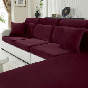 Cmws-Housse Coussin Canapé Velours, Universelle Housse Assise Canapé Extensible, Protection Pour Meubles Couvre Pour Canape Antidérapante(3 Places, Bordeaux) - Neuf