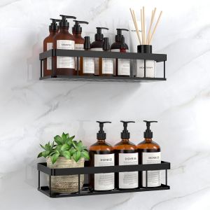 Etag&egrave;re Douche, 2 PCS Etagere Salle de Bain Sans Percage, Rangement Douche, Support de gel Shampoing, Noir (Mod&egrave;le de base) - Neuf