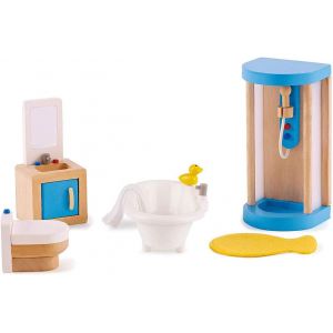 ERYI-Jouet - Meubles Salle De Bain En Bois Pour Maison De Poupée - Accessoire Pour Salle De Bain : Douche, Baignoire, Toilette, Tapis De Bain - Jouet Pour Enfant À Partir De 3 Ans - Coffret 7 Pièces - Neuf