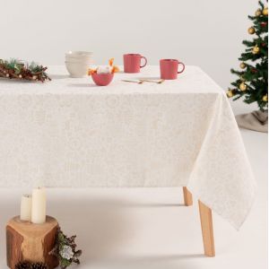 Nappe De No&euml;l En Coton Jacquard Blanc Et Or 140x300 Cm - Neuf
