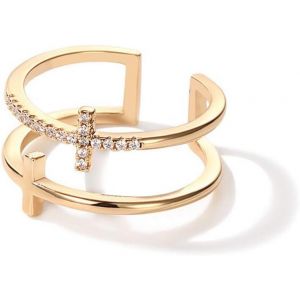 Bague Ouverte Croisée À Double Couche, Bague Double Croix En Or 18k Foi Bague Croix Bagues Pour Femme[Q1792] - Neuf