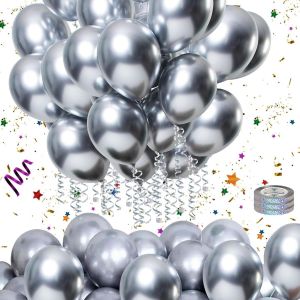 KALANKA-60 Pièces Ballons Anniversaire Argent avec 3 Ruban Ballon Helium pour Ballon 12 Pouces Ballon Baudruche Ballons Latex Naturel pour Mariage Arche Shower Bapteme Décoration - Neuf
