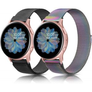 Kalanka-2 Pcs Bracelet Pour Samsung Galaxy Active2/Active/Watch 7/6/5/4 (40mm 44mm), 20mm En Acier Inoxydable Pour Samsung 4/6 Classic (Couleur+Noir) - Neuf