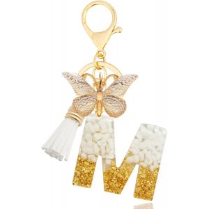 KAL-Porte-Cl&eacute;s Avec Lettre, Keychains Lettre Avec Papillons Pompon Pendentif, Alphabet Porte-Cl&eacute;s, Porte-Cl&eacute;s Initiale Pour Femmes Filles Sac &Agrave; Main Bagages D&eacute;coration - Neuf