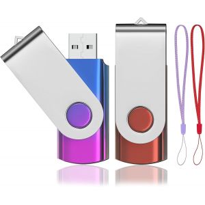 TTA-Lot de 2 Clé USB 32 Go, Dégradé de Couleur Cle USB 2.0 Rotation Disque Clef USB 32Go avec 2 Cordes(Noir Doré,2pcs*32GB) - Neuf