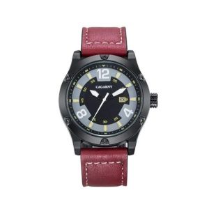 Montre &Agrave; Quartz Pour Homme Avec Cadran Rond, Bo&icirc;tier En Alliage, Bracelet En Cuir Synth&eacute;tique, &Eacute;tanche, Rouge - Neuf