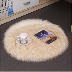 Sjzg-Tapis Rond En Peau De Mouton - En Fourrure Synthétique - Lavable - Doux - Moelleux - À Poils Longs - Imitation Laine - Pour La Décoration De La Maison - Blanc 1# 70 X 70 Cm - Neuf