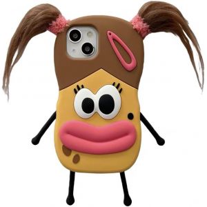 Coque Pour Iphone 15, Jolies Coques De T&eacute;l&eacute;phone 3D Kawaii Tress&eacute;es Amusantes Avec Porte-Cl&eacute;s En Gel Silicone Souple Pour Femmes Et Filles Pour Iphone 15 - Neuf