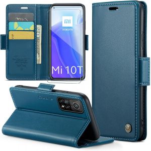 Kal-Coque Pour Xiaomi 10t/Xiaomi 10t Pro/Redmi 30s+ 2 Pi&egrave;ces Verre Tremp&eacute;,Antivol,Prend En Charge Le Chargement Sans Fil, Pochette Fermeture Magn&eacute;tique Flip Case- Bleu - Neuf