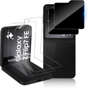 CAUC-Protection D'&eacute;cran Anti Espion pour Samsung Galaxy Z Flip 7 FE, 2 Pi&egrave;ces Flexible &Eacute;cran Interne Privacy Film, 2 Pi&egrave;ces Lunette Arri&egrave;re Verre Tremp&eacute;, Verre Anti Rayures, Anti-p&eacute;trole - Neuf
