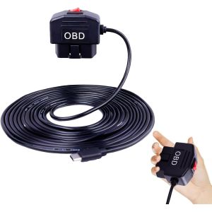 JGD-C&acirc;ble d&iquest;Alimentation OBD2 pour cam&eacute;ra embarqu&eacute;e Type C, OBD Power Cable Dash Camera, Adaptateur de Chargement avec Interrupteur, 24 Heures de Surveillance, connecteur USB pour v&eacute;hicule &iquest; - Neuf