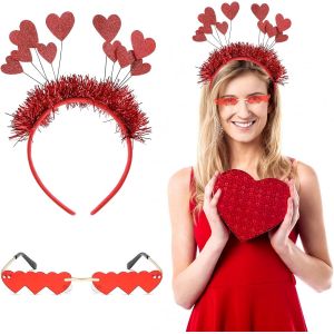 Kal-Bandeau En Forme De C?ur, Bandeau À Paillettes En Forme De C?ur, Bandeau Coeurs Rouges Avec Lunettes De Soleil Coeur, Pour Mariage Anniversaire Fête La Saint Valentin - Neuf