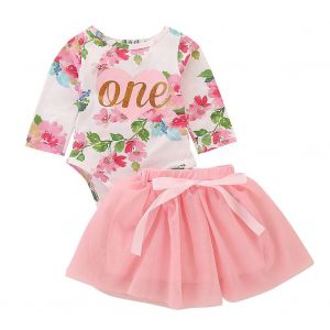 Combinaison En Coton A Manches Longues, Jupe En Gaze Rose Imprimee, Pour Bebe Fille De 0 A 2 Ans (80) - Neuf